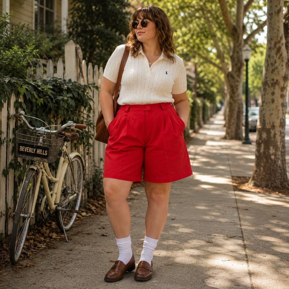 Vintage Lily's of Beverly Hills Bermuda Shorts Pleated High Rise Red Women's 18
